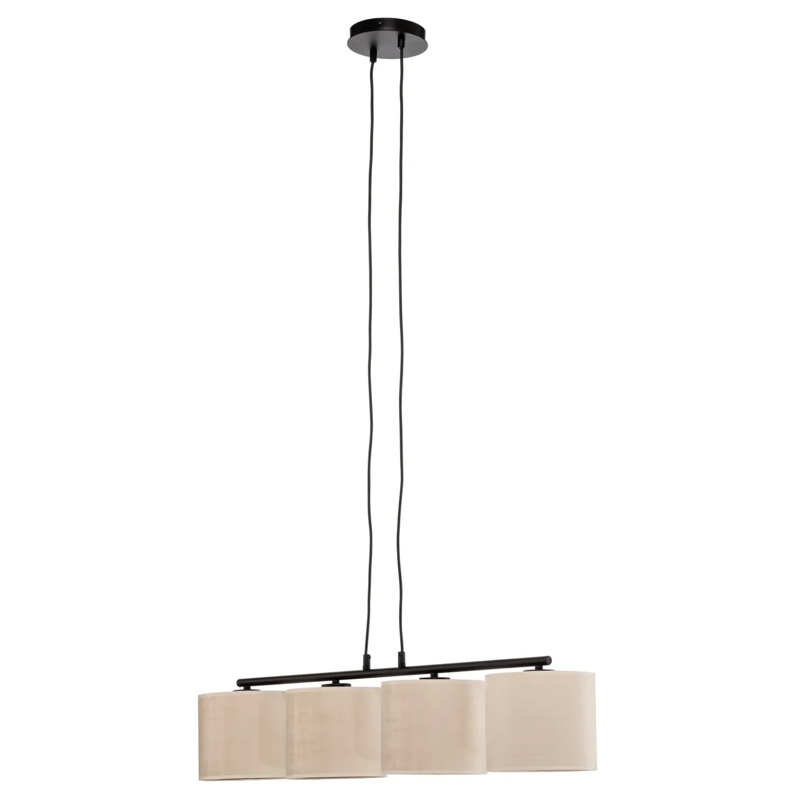 Lámpara colgante Jari pantalla de tela 4 luces larga, blanco-dorado