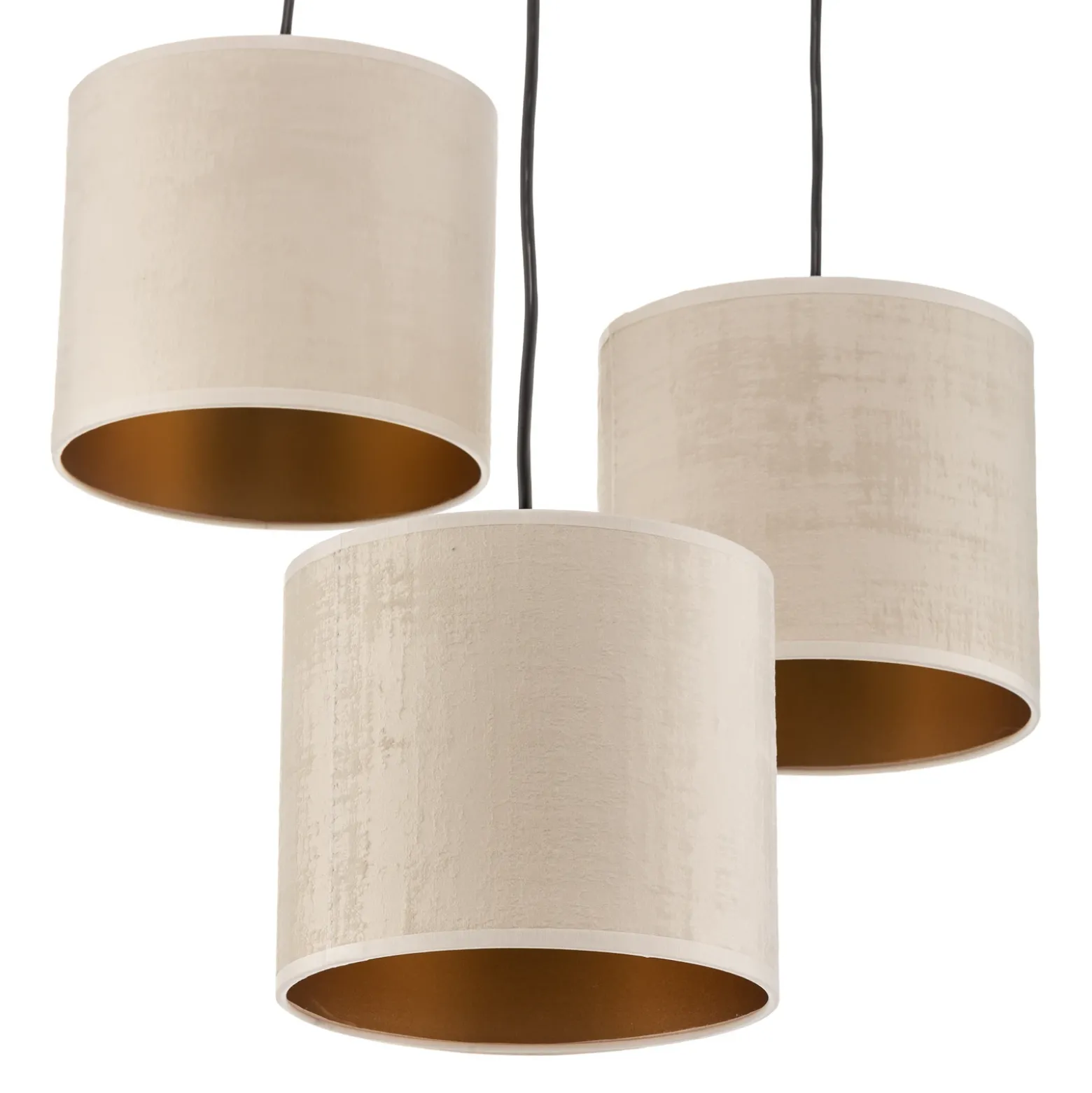 Lámpara colgante Jari pantalla de tela 3 luces redonda blanco-dorado