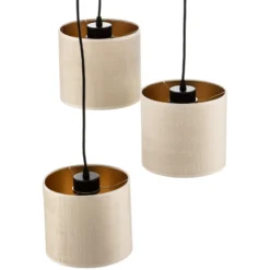 Lámpara colgante Jari pantalla de tela 3 luces redonda blanco-dorado