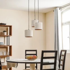 Lámpara colgante Jari pantalla de tela 3 luces redonda blanco-dorado