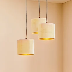 Lámpara colgante Jari pantalla de tela 3 luces redonda blanco-dorado