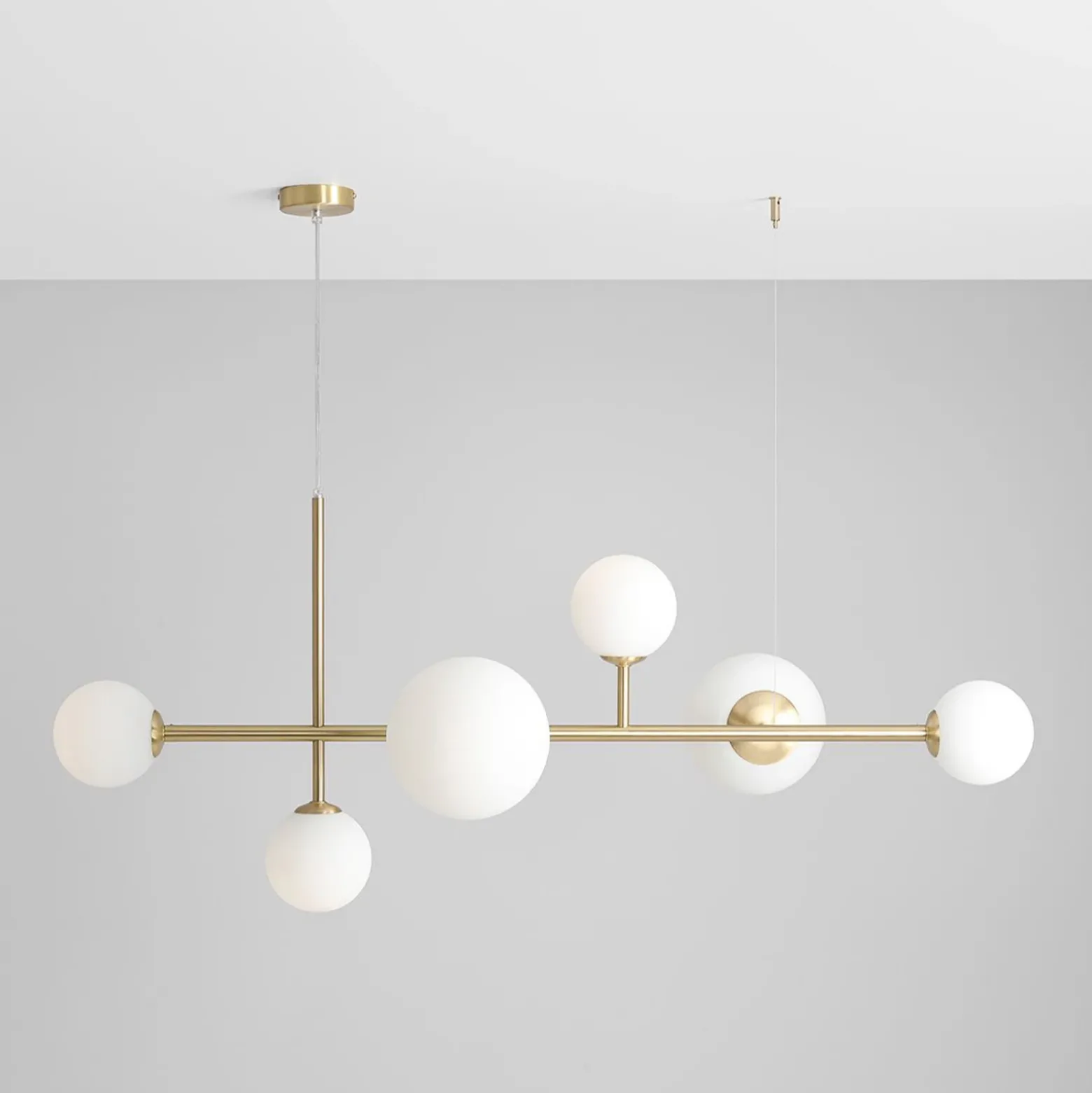 Lámpara colgante Joel, latón/blanco, 6 luces