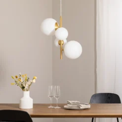 Lámpara colgante Joel, latón/blanco, de 4 luces