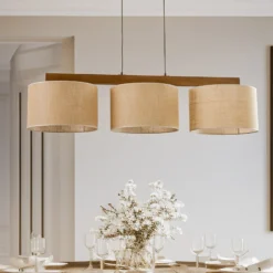 Lámpara colgante Juta, 3 luces, lineal