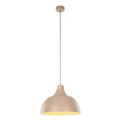 Lámpara colgante Kaitt de Envostar, color arena, Ø 34 cm, detalle de madera