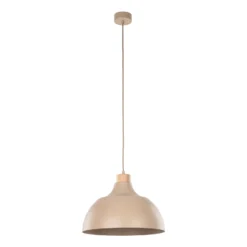 Lámpara colgante Kaitt de Envostar, color arena, Ø 34 cm, detalle de madera