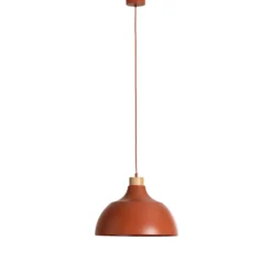 Lámpara colgante Kaitt, rojo teja, Ø 34 cm, detalle en madera
