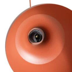 Lámpara colgante Kaitt, rojo teja, Ø 34 cm, detalle de madera