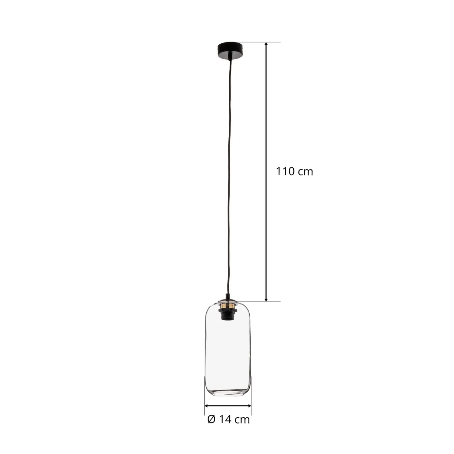 Lámpara colgante Kaja con pantalla de cristal larga, transparente
