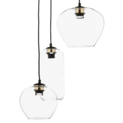 Lámpara colgante Kaja de 3 luces, pantallas de cristal transparente