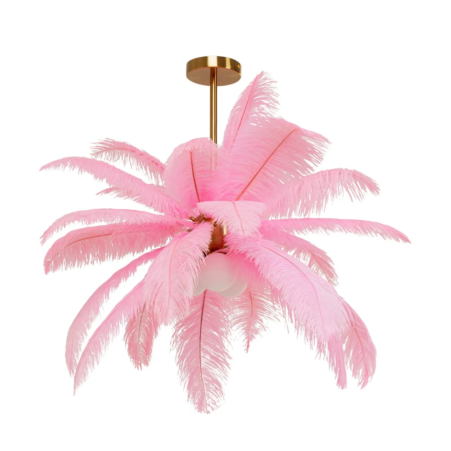 Lámpara colgante KARE Feather Palm, rosa, plumas, Ø 87 cm, G9