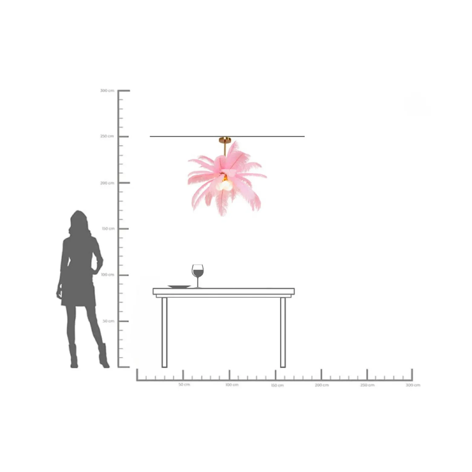 Lámpara colgante KARE Feather Palm, rosa, plumas, Ø 87 cm, G9