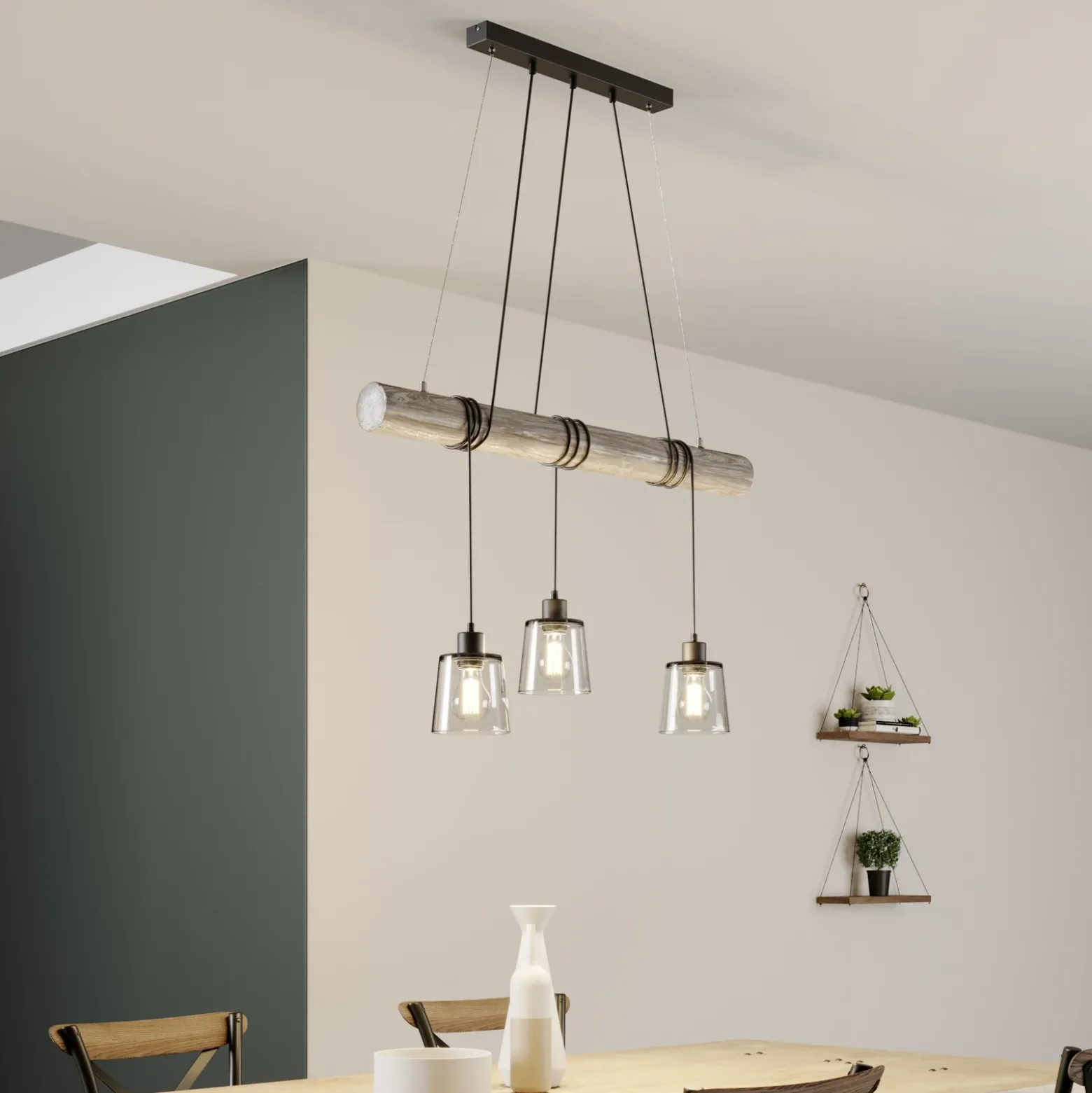 Lámpara colgante Karrl, 3 luces, gris humo/gris