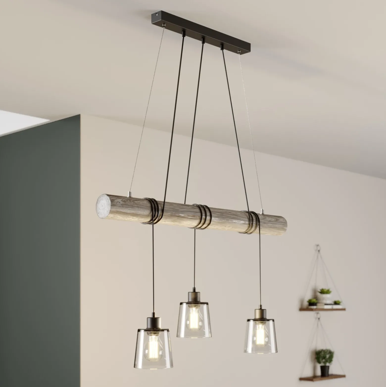 Lámpara colgante Karrl, 3 luces, gris humo/gris