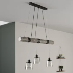 Lámpara colgante Karrl, 3 luces, gris humo/gris