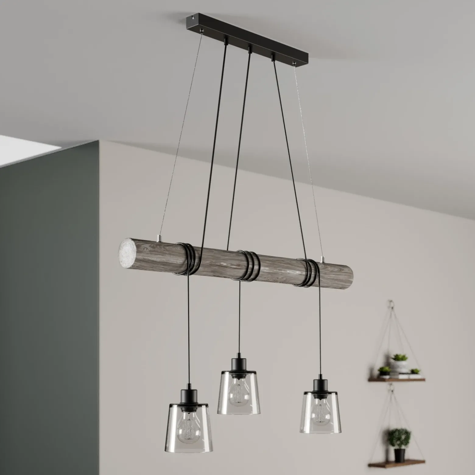Lámpara colgante Karrl, 3 luces, gris humo/gris