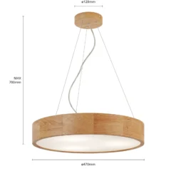 Lámpara colgante Kerio, Ø 47 cm, madera de roble