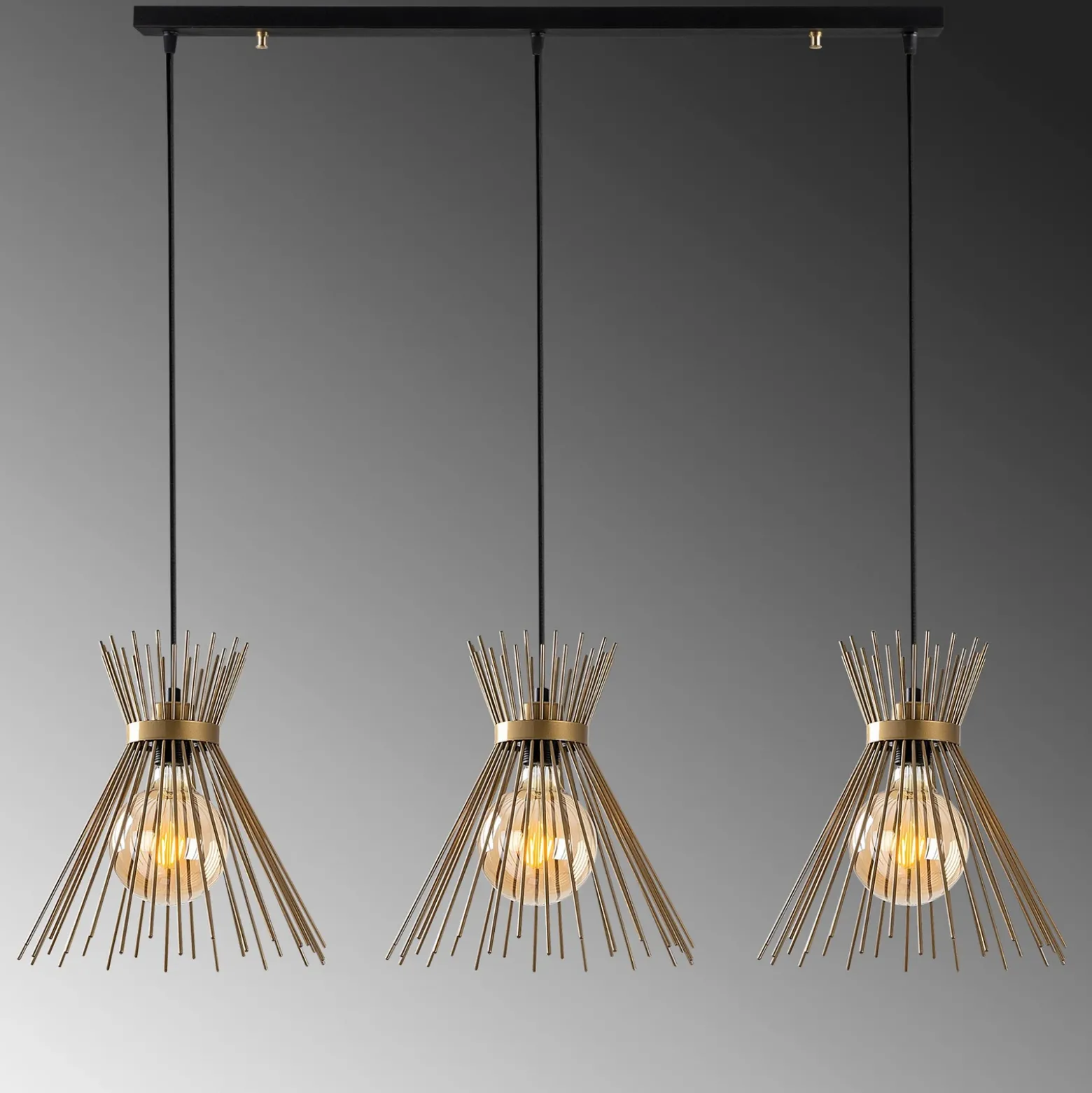 Lámpara colgante Kirpi 3089 3-fg. lineal Ø34cm oro