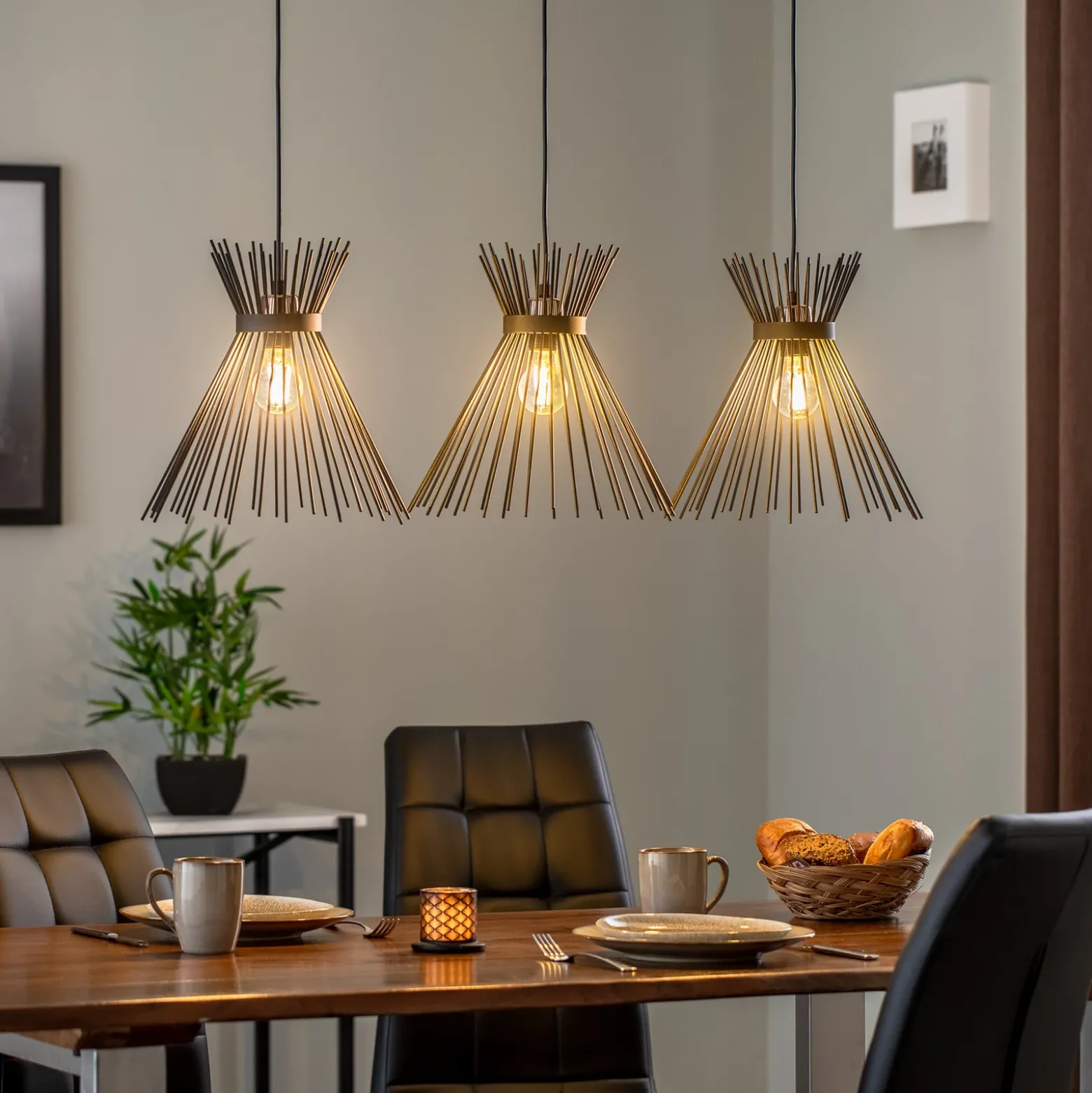 Lámpara colgante Kirpi 3088 3 luces lineal negro