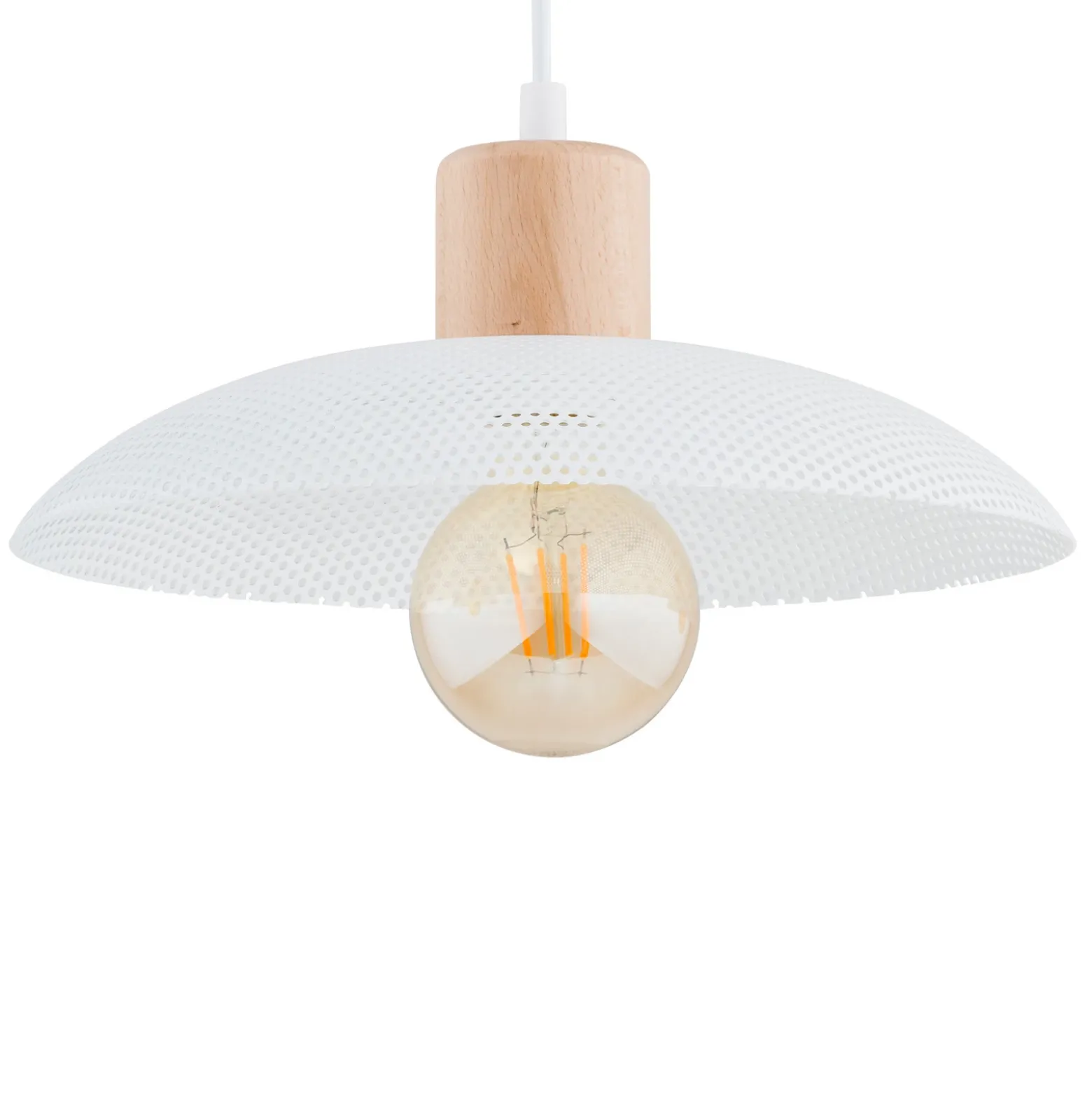 Lámpara colgante Kobe, 3 luces, acero, madera, blanco