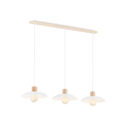 Lámpara colgante Kobe, 3 luces, acero, madera, blanco