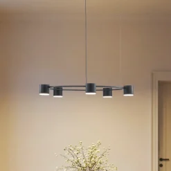 Lámpara colgante Kodo, 5 luces, negro, acero, GX53