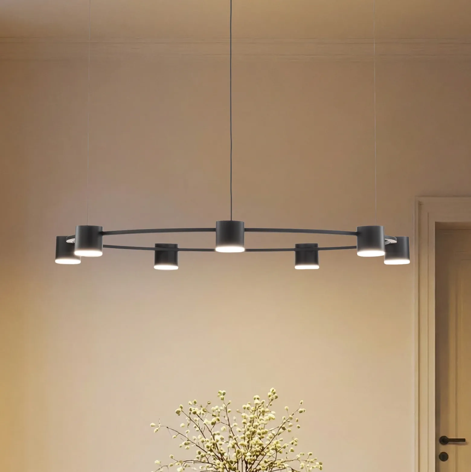 Lámpara colgante Kodo, 7 luces, negro, acero, GX53