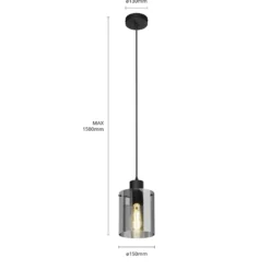 Lámpara colgante Kourtney de Lindby, Ø 15 cm, negro/gris, vidrio, E27