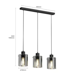 Lámpara colgante Kourtney de Lindby, 3 luces, negro/gris, cristal, E27