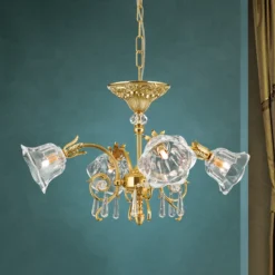 Lámpara colgante La Boheme, dorada, 4 luces, cristal