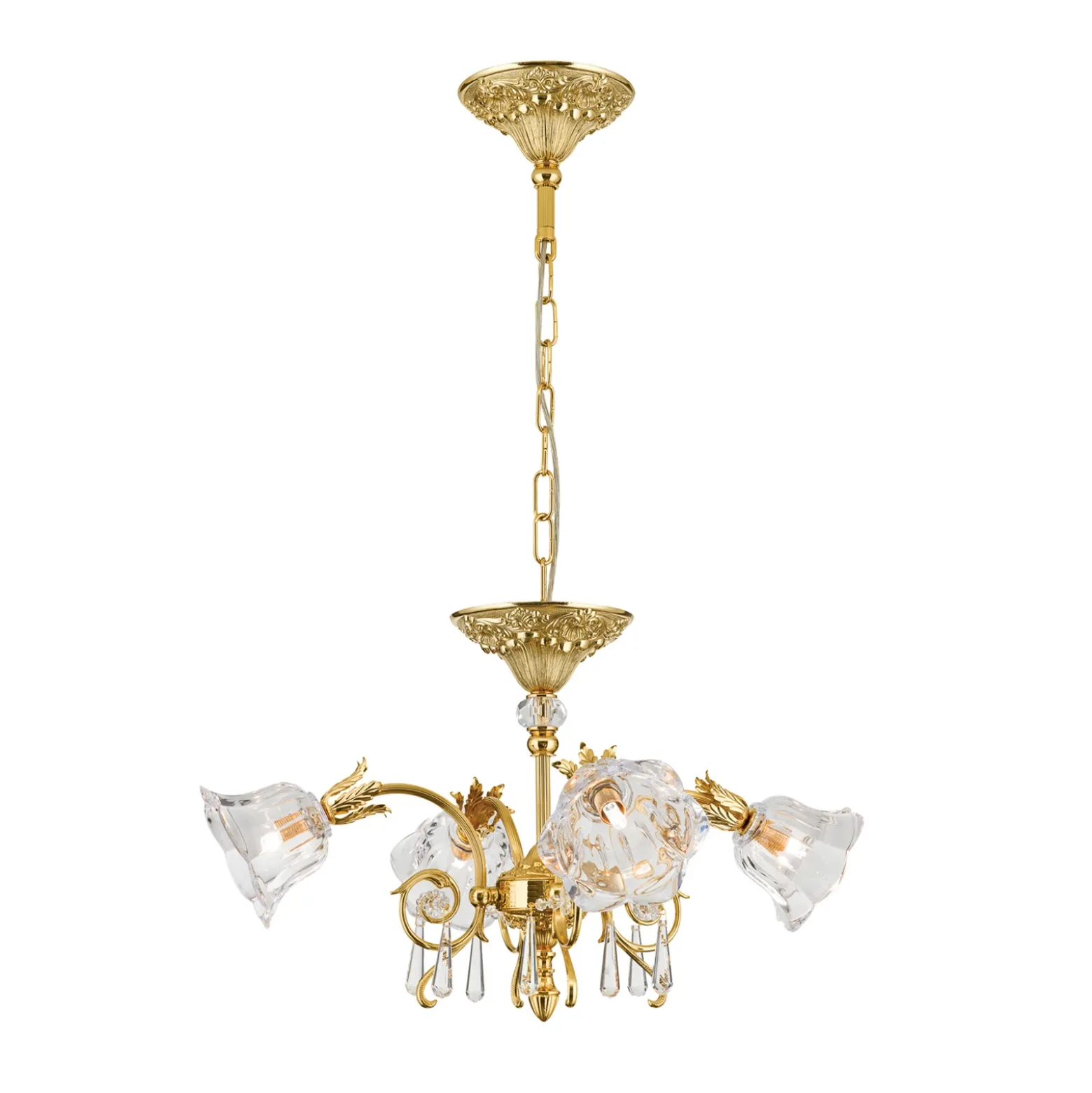 Lámpara colgante La Boheme, dorada, 4 luces, cristal