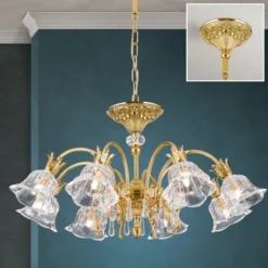 Lámpara colgante La Boheme, dorada, 8 luces, cristal