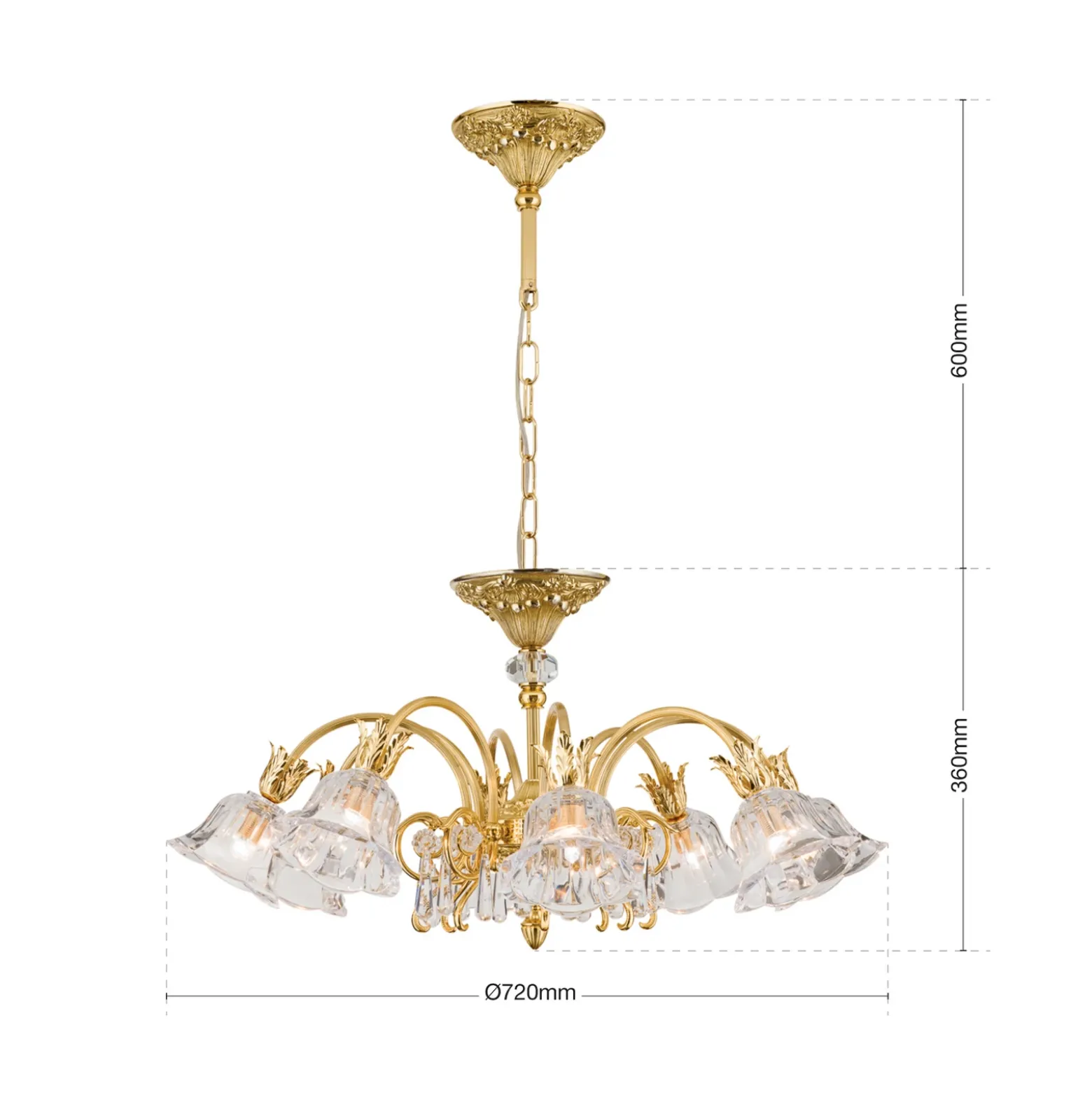 Lámpara colgante La Boheme, dorada, 8 luces, cristal