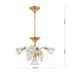 Lámpara colgante La Boheme, dorada, 5 luces, cristal