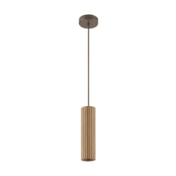 Lámpara colgante Lakewood, marrón, madera, Ø 10 cm, 1 luz