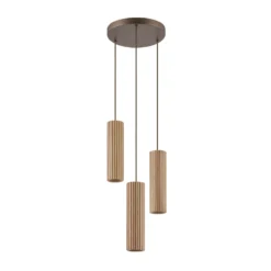 Lámpara colgante Lakewood, marrón, madera, Ø 28 cm, 3 luces