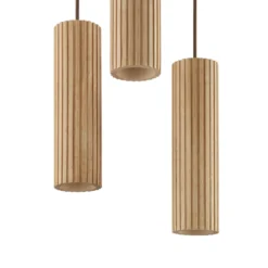 Lámpara colgante Lakewood, marrón, madera, Ø 28 cm, 3 luces