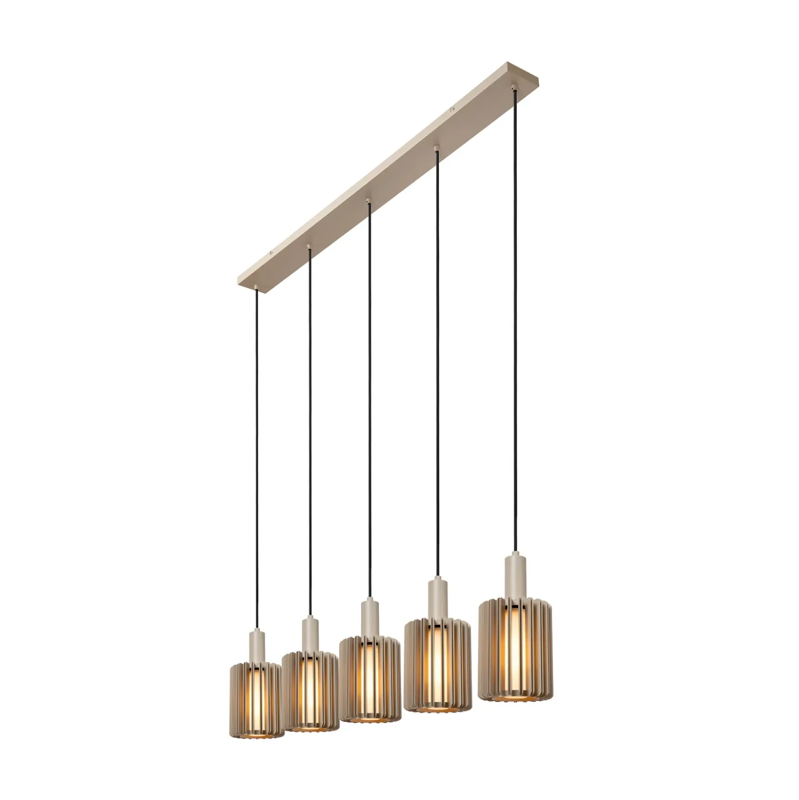 Lámpara colgante Lambres, color topo, longitud 164 cm, cristal/metal, 5 luces.