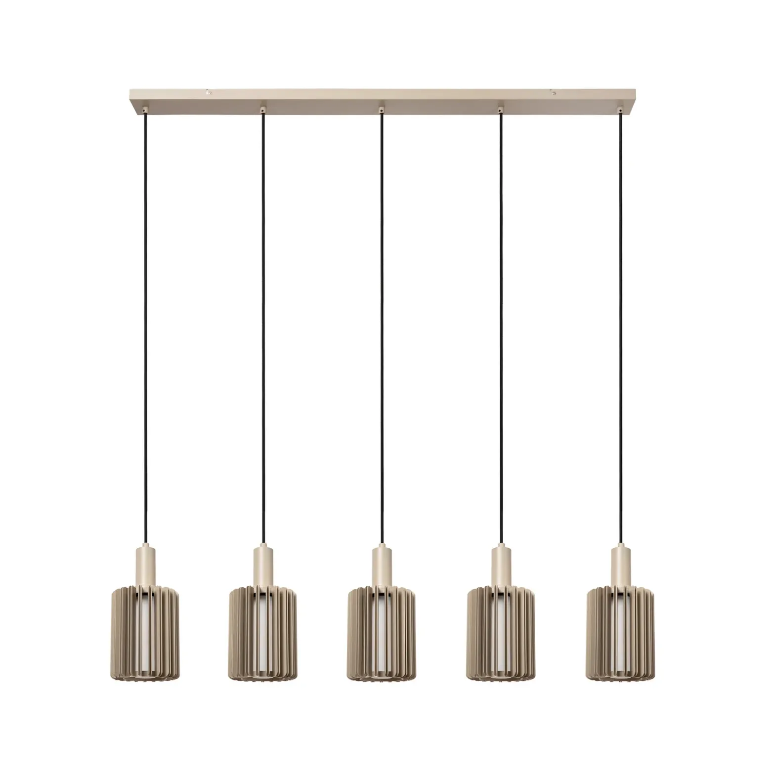 Lámpara colgante Lambres, color topo, longitud 164 cm, cristal/metal, 5 luces.