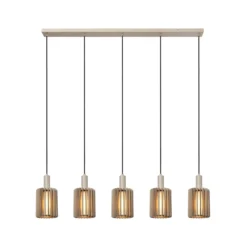 Lámpara colgante Lambres, color topo, longitud 164 cm, cristal/metal, 5 luces.