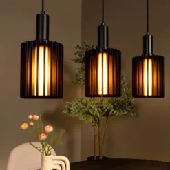 Lámpara colgante Lambres, negra, longitud 164 cm, cristal/metal, 5 luces.