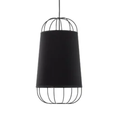 Lámpara colgante Lantern pequeña, textil, metal, negro