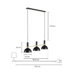 Lámpara colgante Larry en latón y negro, 3 luces