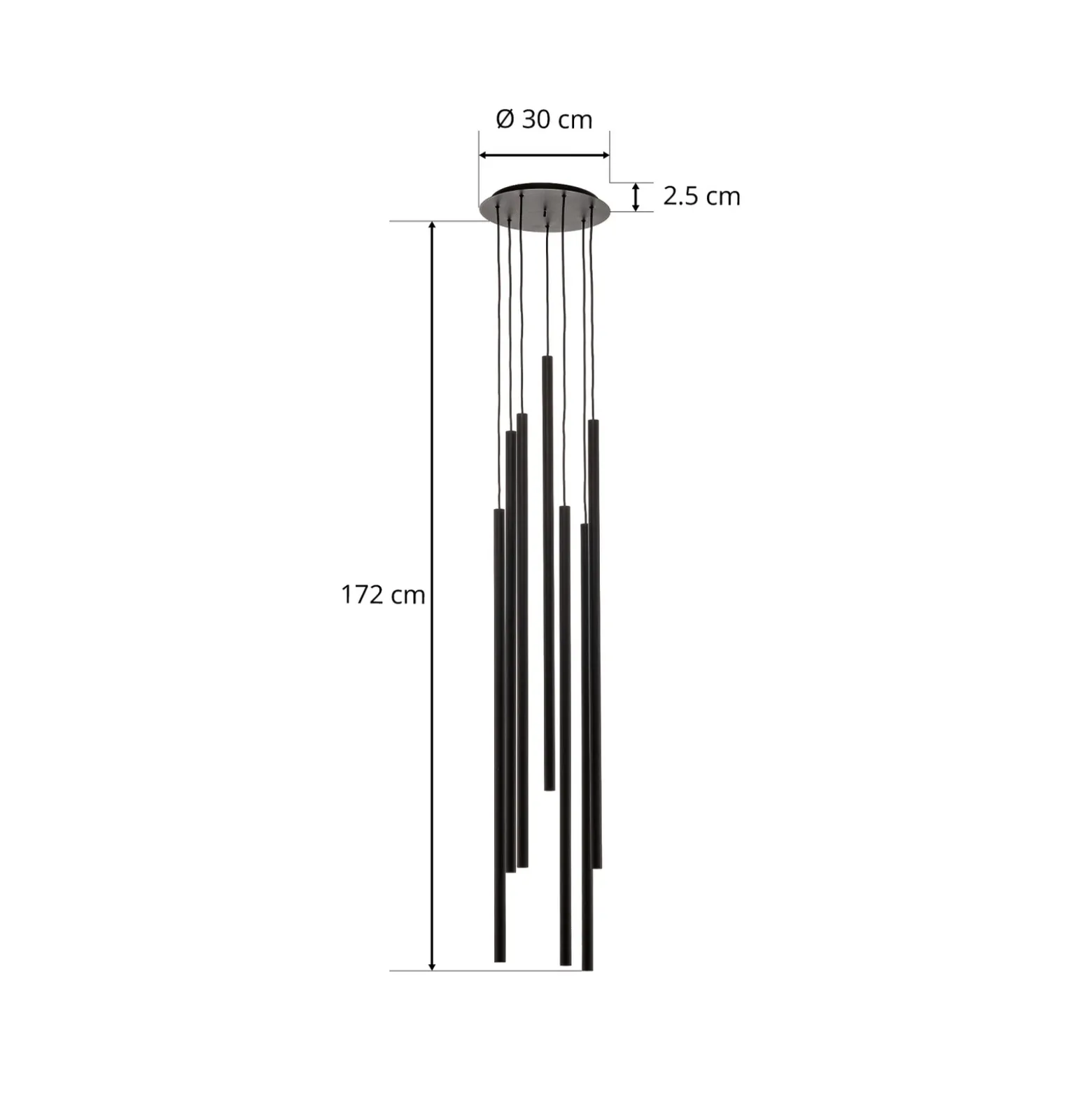 Lámpara colgante Laser, 7 luces, negro
