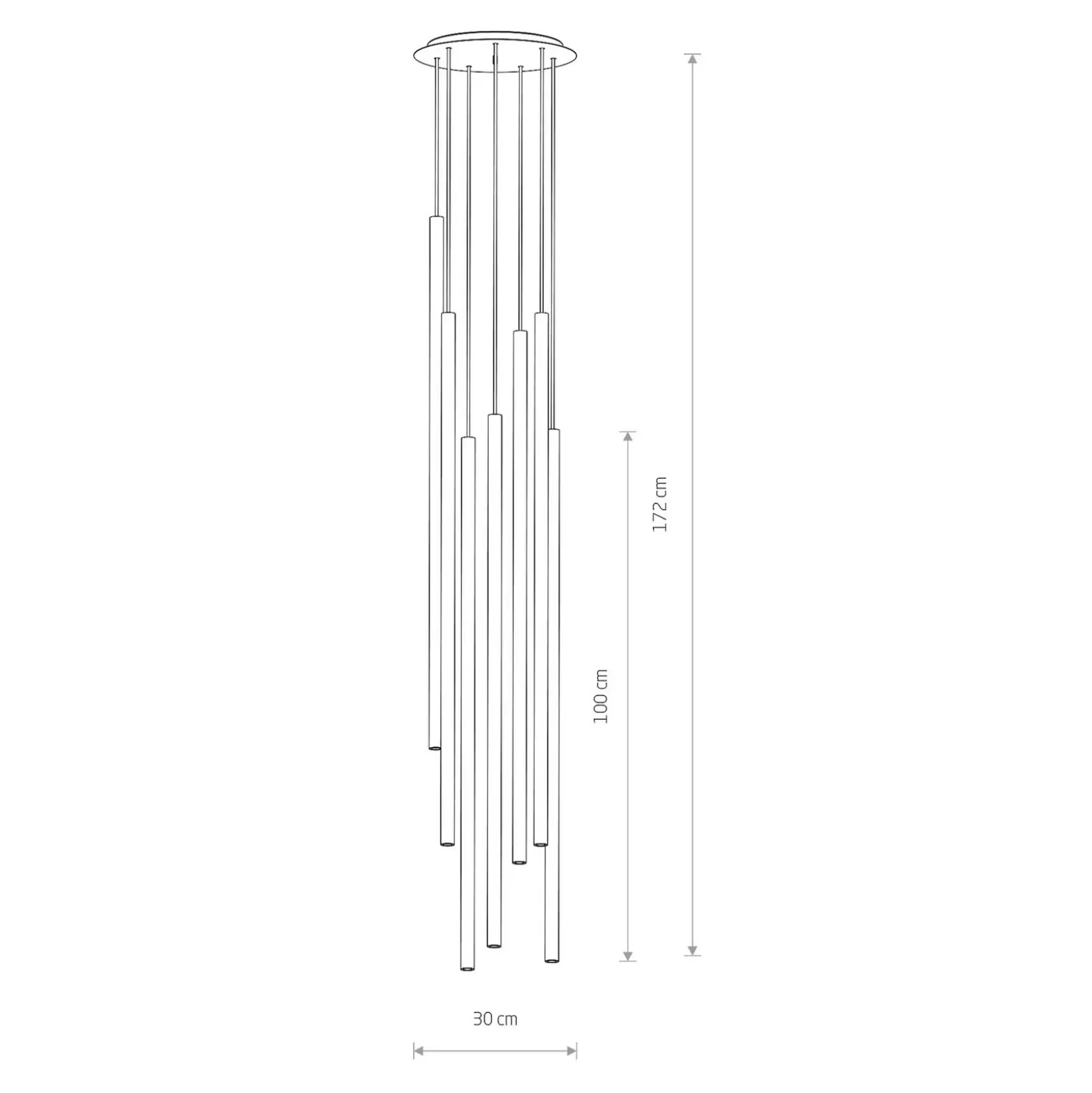 Lámpara colgante Laser, 7 luces, negro