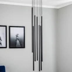 Lámpara colgante Laser, 7 luces, negro