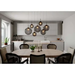 Lámpara colgante Laura de Rydens, longitud 86 cm, 7 luces, gris humo