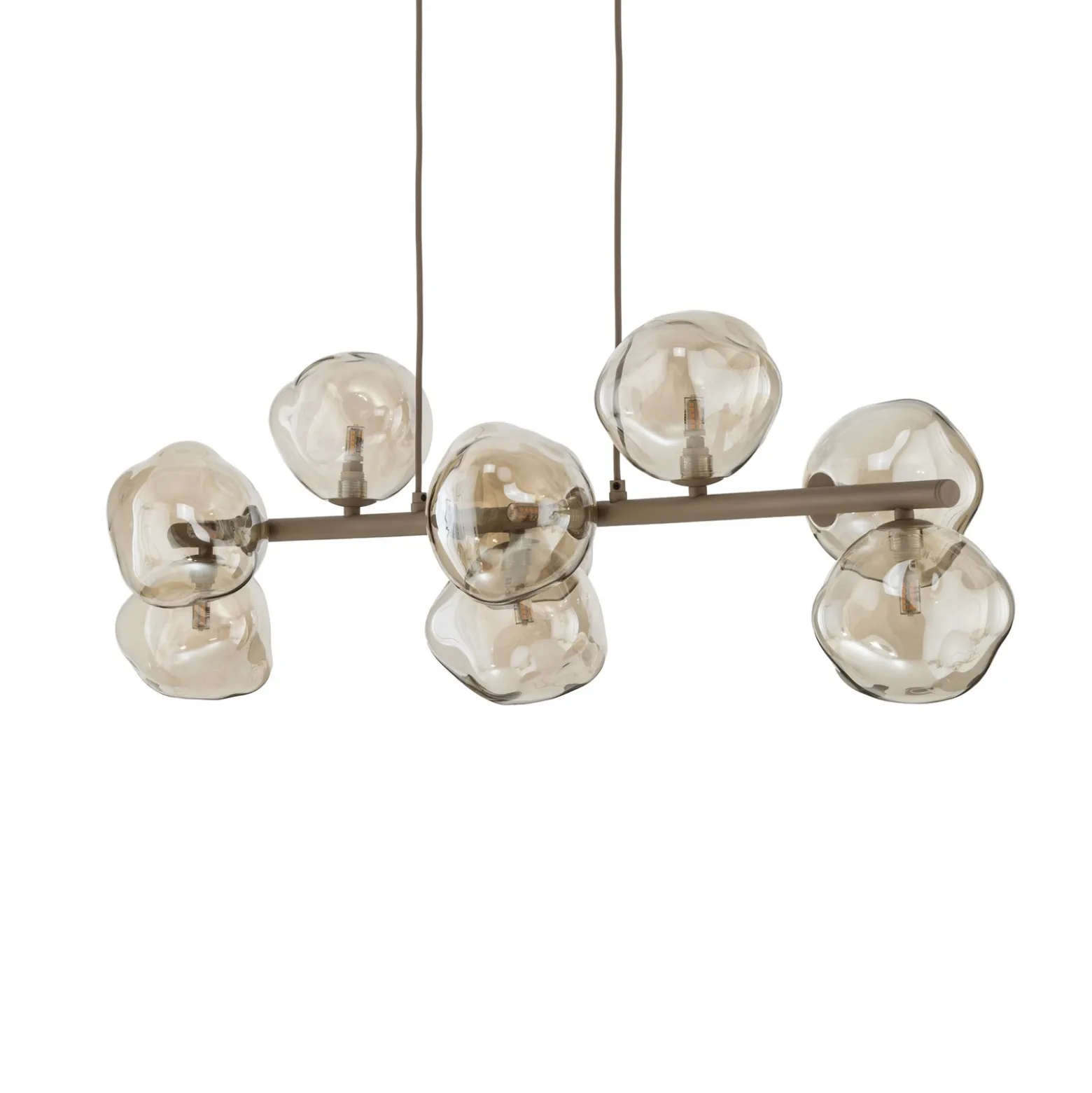 Lámpara colgante Lava, beige, 9 luces, cristal, longitud 116 cm, G9