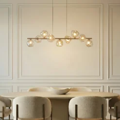 Lámpara colgante Lava, beige, 9 luces, cristal, longitud 116 cm, G9