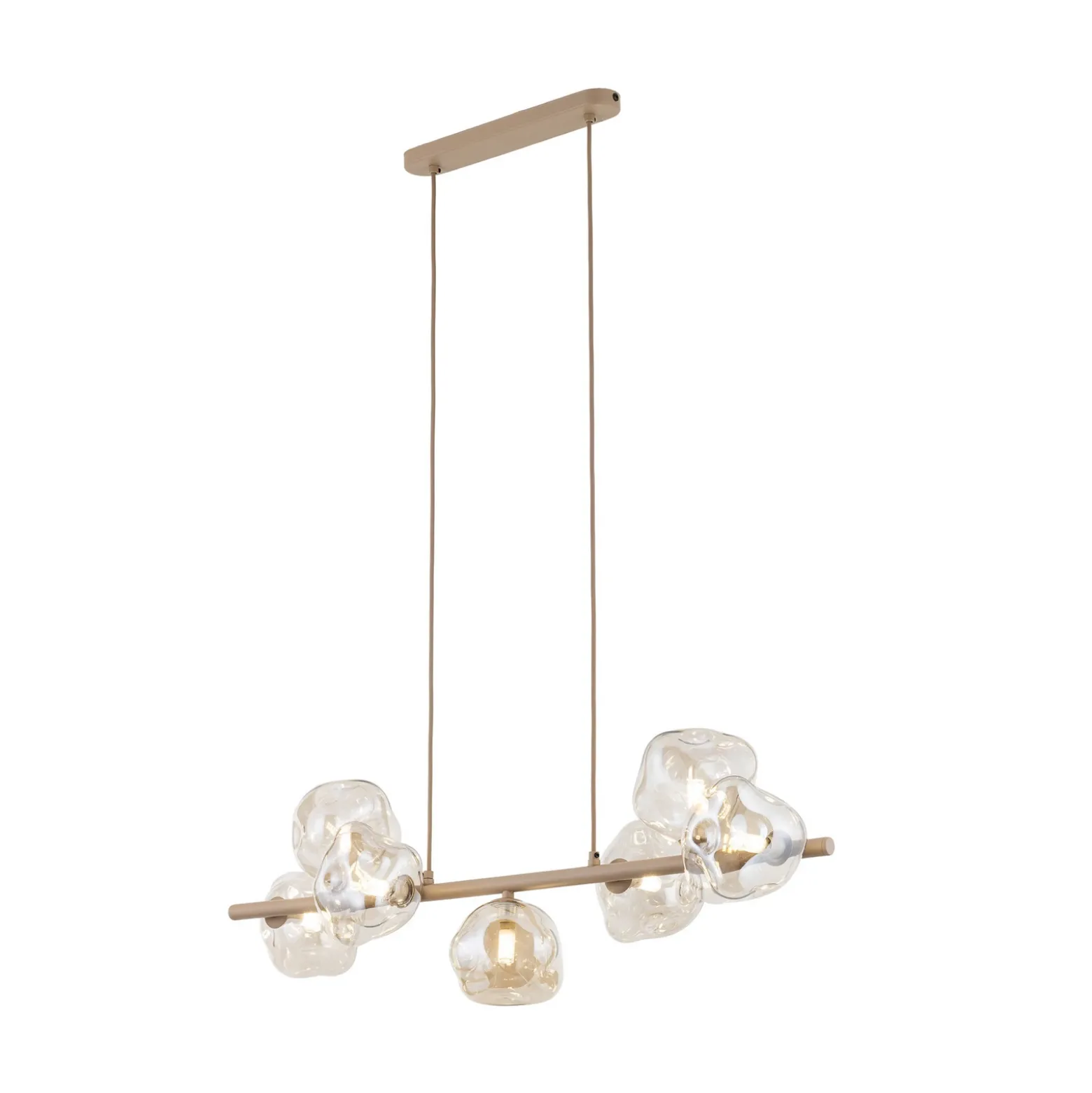 Lámpara colgante Lava, 7 luces, 90 cm de largo, color arena/coñac, G9